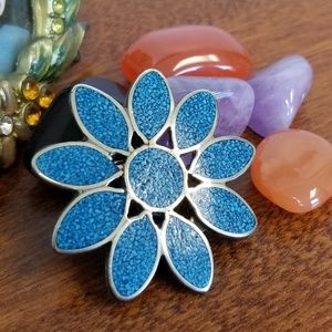 Alpaca silver turquoise flower brooch pin